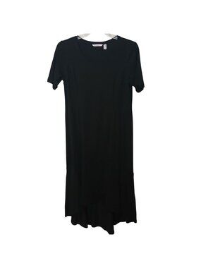 Isaac Mizrahi Live Dress Sz Small Petite Black Hi-Low Hem Short Sleeve QVC #I-12